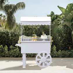 6ft Tall White Candy Cart with Shelf and Wheels for Candy and Dessert Display - Decoration for Parties, Weddings