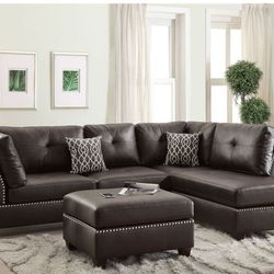 BRAND NEW 3PCS REVERSIBLE SECTIONAL SOFA SET WITH OTTOMAN INCLUDED +ACCENT PILLOWS $759