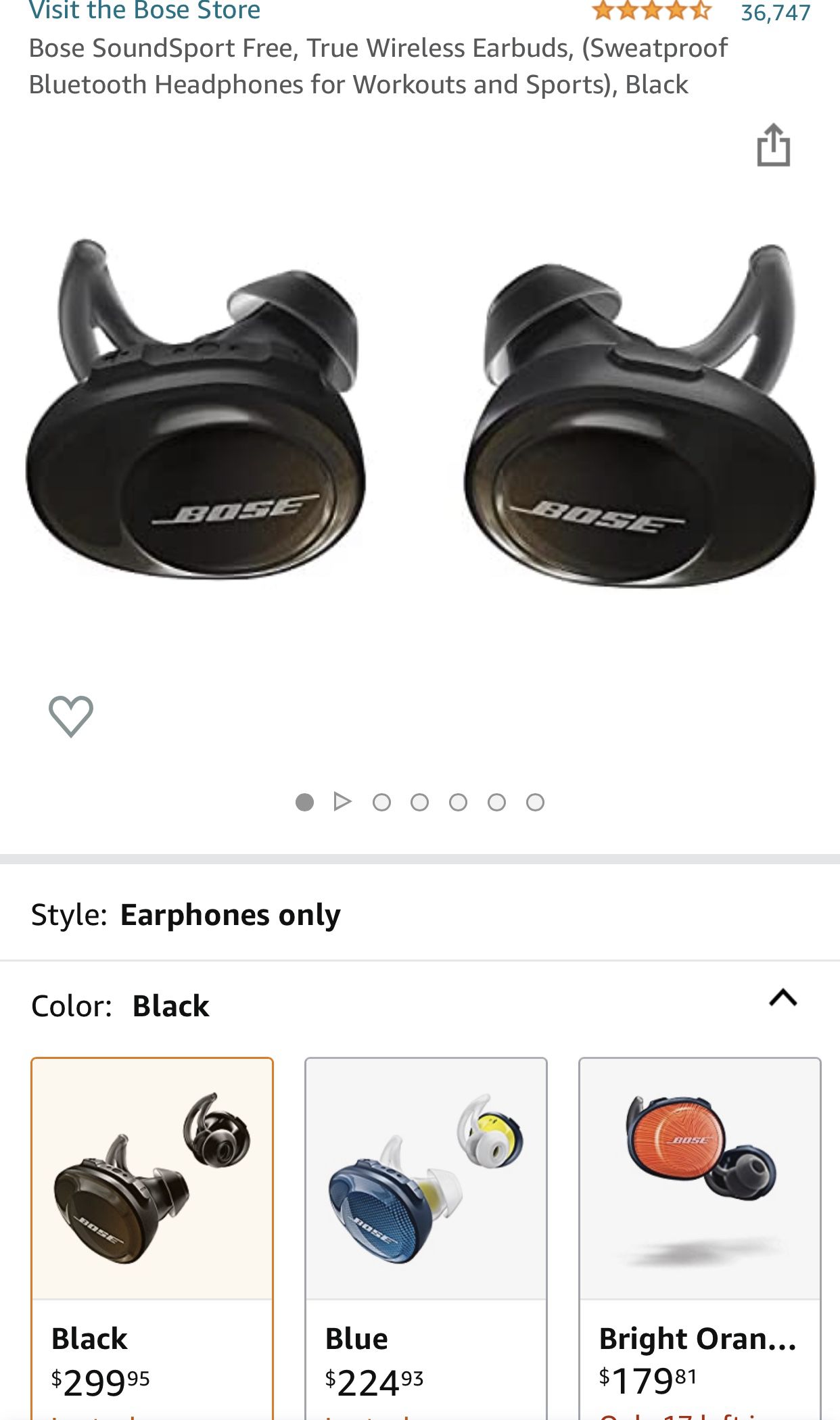 Bose SoundSport, wireless earbud(sweat proof 