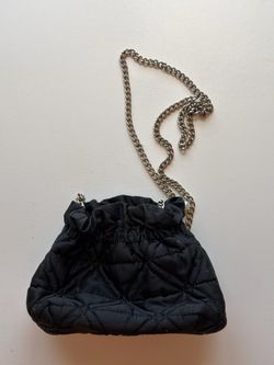 Black Quilted Satin Mini Drawstring Crossbody Bag