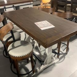 Valebeck Brown Counter Height Dining Table and 4 Barstools