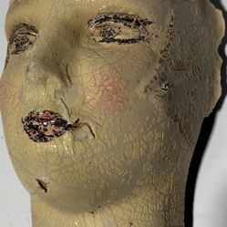 Title: Antique 19thC French Milliner's Mannequin Head - Distressed Papier-Mâché