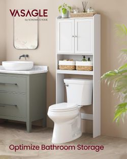 Over the Toilet Storage Cabinet, Bathroom Storage Cabinet with Doors, Adjustable Shelves, Space-Saving, Modern, 7.9 x 24.6 x 70 Inches, Cloud White UB