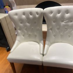 Set Of 2 Genuine Leather Chairs- White 