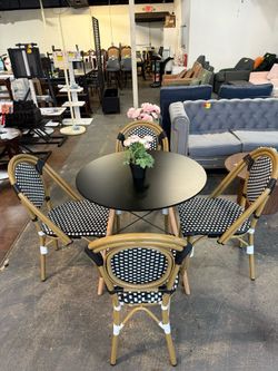 🔥Set of 3🔥French Cafe Chairs: UV & Water-Resistant, Aluminum Frame whit 31.5" Round Bistro Dining Table with Wooden Legs 💰199$