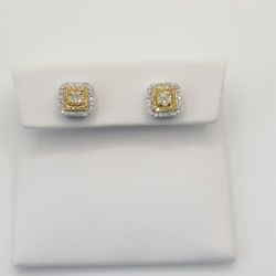 14k Gold 3/4ctw White And Yellow Diamond Earrings 