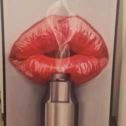 Red Lips Rolling Stones Kiss Gun Barrel Smoke Tall Large Framed Black Canvas Wall Art