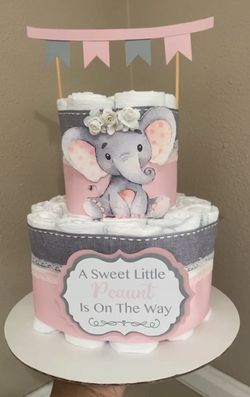 Pink And Grey Baby Girl Elephant Diaper Cake 