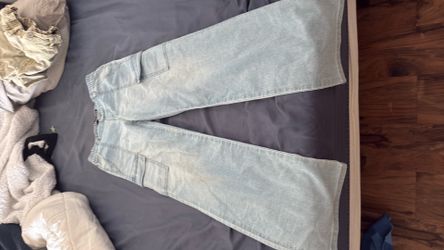 Blue space bell bottom jeans