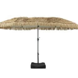 Brand New in box 15FT Thatched Tiki Patio Umbrella with Base – Large Outdoor Backyard Pool Umbrella