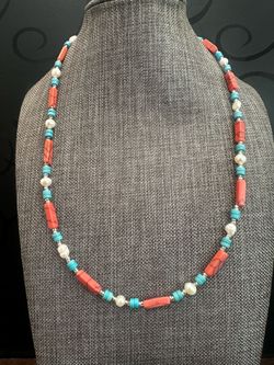 Handcrafted Blue and Red Howlite Bead Necklace - Women Jewelry