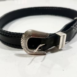 Vintage Onyx by Brighton Sz 34 Black Leather Western Belt 65303