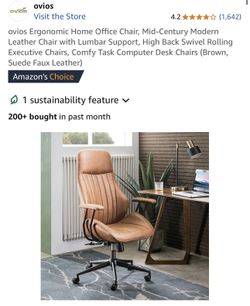 ovios Ergonomic Office Chair,Modern Computer Desk Chair,high Back Suede Fabric Desk Chair with Lumbar Support Dark Coffee And Brown 