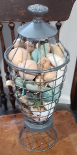 Wire Decorative JAR WITH An Arrangement Of Dried Items Inside. Measures 16" Tall 8" Round