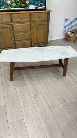 Faux marble top wood base coffee table