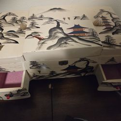 Modern Mid Century Musical Jewelry Box With Key 