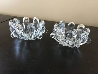 Vtg PAIR Hand Blown MURANO Art Glass Bowl / Candle Holders Swung Type
