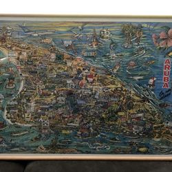Cool Vintage Aruba (One Happy Island) Artwork/Map In Frame