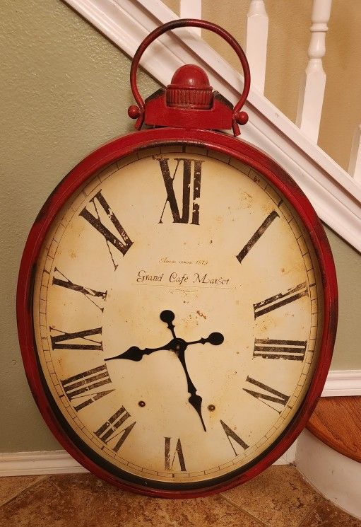 Metal Large Antique Farmhouse Look Clock Grand Cafe Margot 34 X 22 inches