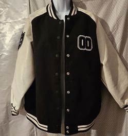 Women's Faux Leather Varsity Jacket - Wild Fable Black Colorblock Letterman SZ M