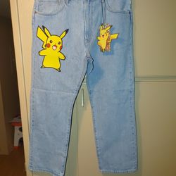 Levi's Levis Men 551 Z Pokemon Pikachu Patch Denim Graphic Jeans Limited 36 X 30