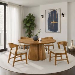 Dining set 5 pc Walnut finish, Beige fabric, New Especial price
