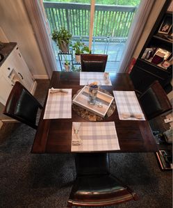Espresso Wood Table. Seats 4 With Marble Lazy Susan 