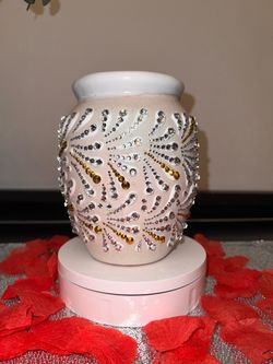 Mexican talavera vase white with glass rhinestones
