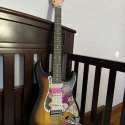 6 string guitar with working amp and wires