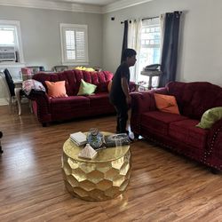 Red Velvet Sofa Set