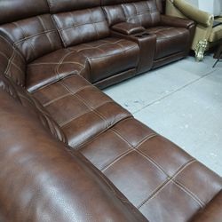 Power Recliner Leather Sectional 