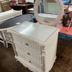 WICKER 3 DRAWER CHEST AND WALL MIRROR