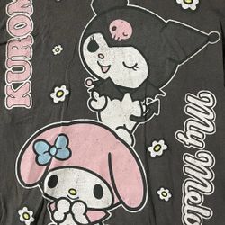 MY MELODY AND KUROMI BY SANRIO GRAPHIC T-SHIRT SIZE SMALL Gray Grey Tee