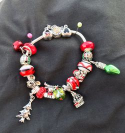 Pandora style charm bracelet Mickey Christmas