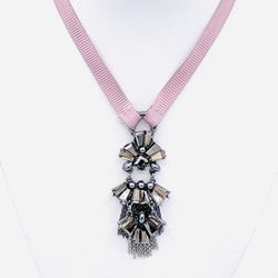 Vintage Swarovski Choker Pink Ribbon w/ Smokey Crystal Necklace  