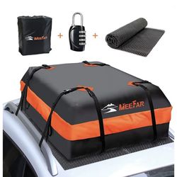 MeeFar Car Roof Bag XBEEK Rooftop top Cargo Carrier Bag Waterproof 15 Cubic feet for All Cars with/ Without Rack, Includes Anti-Slip Mat, 8 Reinforced