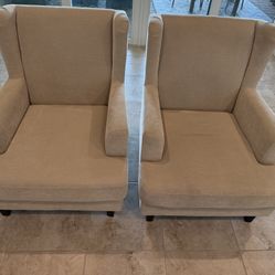 Beige High Back Microfiber Chairs - Set of 2 