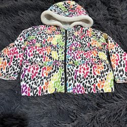 Okie Dokie Girls 4T Multicolored Leopard Print Windbreaker Fleece Lined Jacket *Buy one get one for $1 on all items*