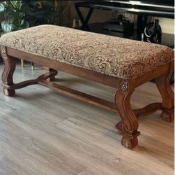 Clovis Antique Oak Paisley Accent Bench