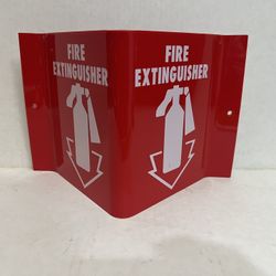 9x6x4" "FIRE EXTINGUISHER" V-Sign White on Red Acrylic Standard Safety