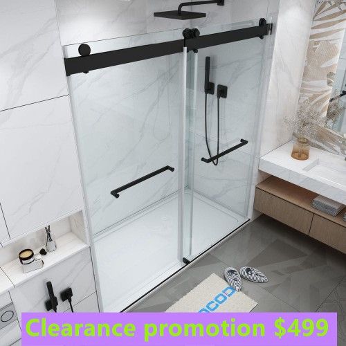 60 in. W x 76 in. H Double Sliding Frameless Shower Door in Matte Black with Soft-Closing and 3/8 https://offerup.com/redirect/?o=aW4uR2xhc3M= big cle