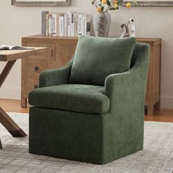 Upholstered Dining Chairs, Dinner Chairs Modern Kitchen Chairs with 4 Casters, Chenille Armchair for Bedroom Reading Room Living Room, Green