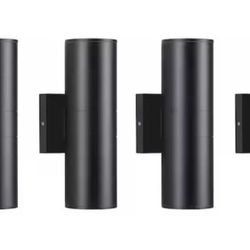 Open Box Aluminum Black 12- Watt Equivalent Integrated LED Black Cylinder Wall Sconce Indoor/Outdoor Wall Pack Light, 2700K (4-Pack