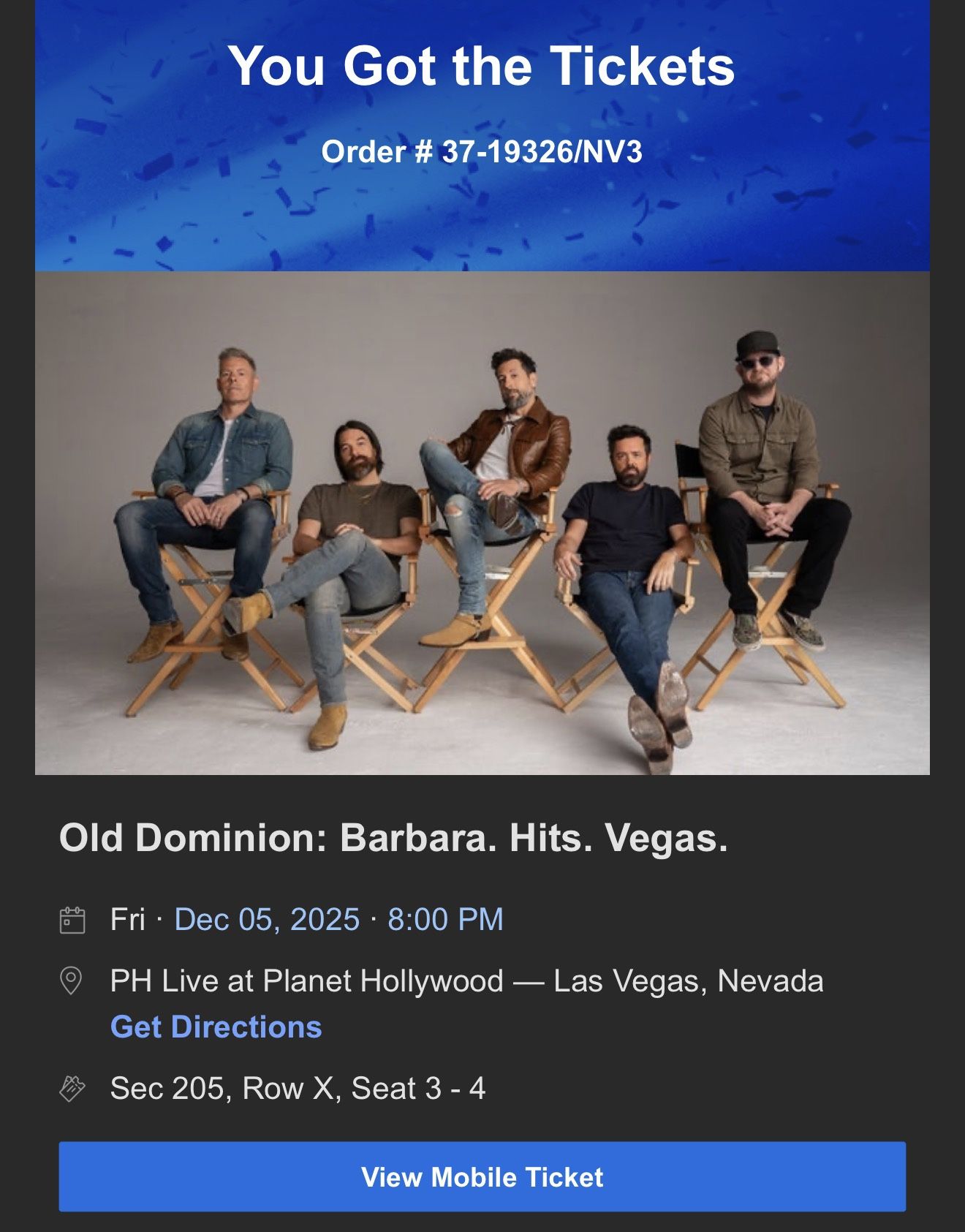 Old Dominion PH Las Vegas Dec 5th 2 Tix