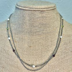 SILPADA Double Strand Necklace with Garnet, Peridot, Pearl Sterling Silver