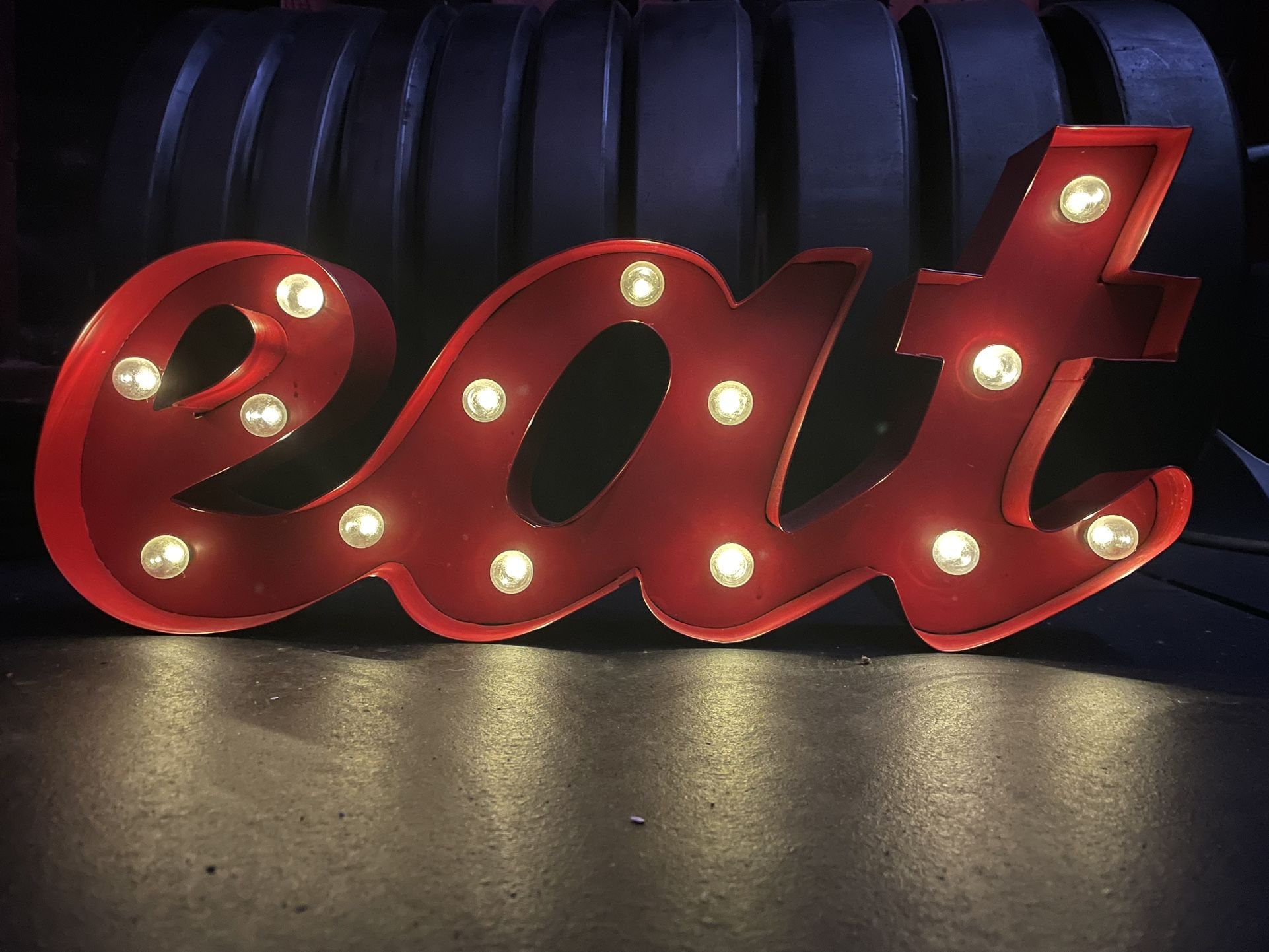 Red Cursive Eat Marquee Sign