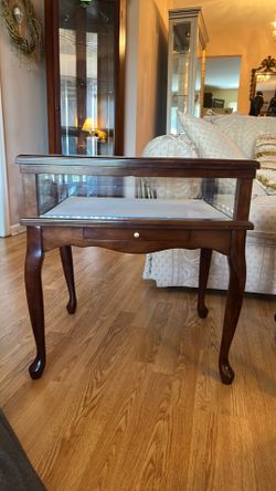 Vintage Wooden Display Case Table with Glass Top