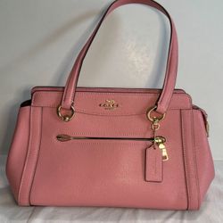Pink Coach Handbag With Gold Hardware