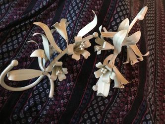 Antique tole flower hooks the pair