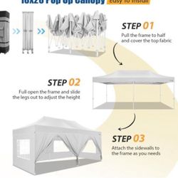 10x20 Pop up Canopy Tent for Parties, Heavy Duty Easy Setup Tent with 6 Sidewalls, Outdoor Commercial Instant Gazebo for Wedding Event, with Roller Ba